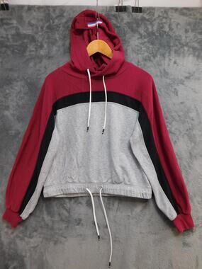 Fourlaps Jacket Mens XS Red Striped Bomber Hooded Fleece Relaxed Short